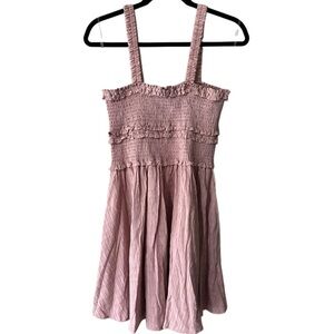 Celebrity Pink Blush Smocked Ruffle Mini Dress w/ Thick Straps and Flowy Skirt